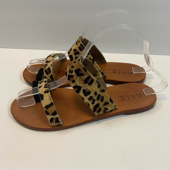 Able Margarete Leopard Print Fur Leather Sandals Flats Slides Slip on Cheetah - Picture 9 of 10